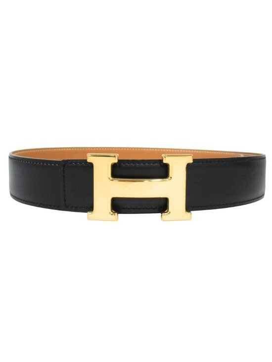 Hermes Buckle Reversible Belt Box Calfskin Leather 70 cm Black Beige